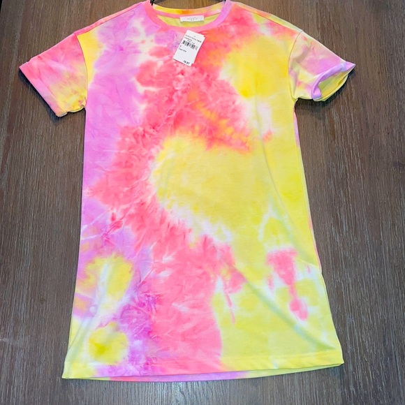 Womens, pink and yellow tie dye, t-shirt dress - Picture 1 of 4